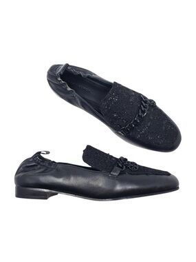 Tory Burch Mini Benton Charm 20MM Tweed Leather Loafer Perfect Black Size 7.5 M